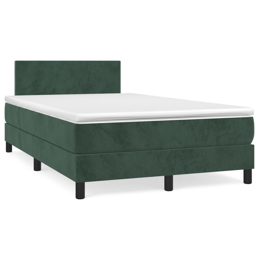 Cama boxspring com colchão 120x200 cm veludo verde-escuro