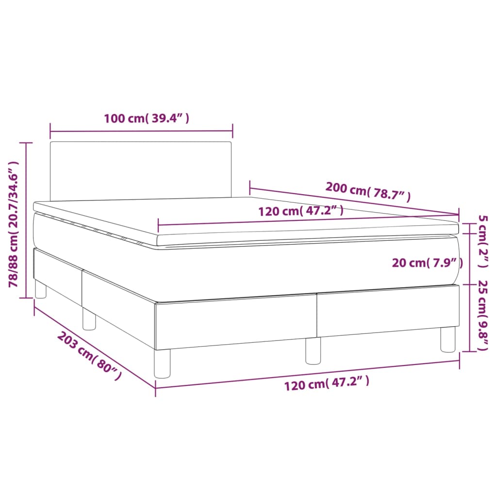 Cama boxspring com colchão 120x200 cm veludo verde-escuro