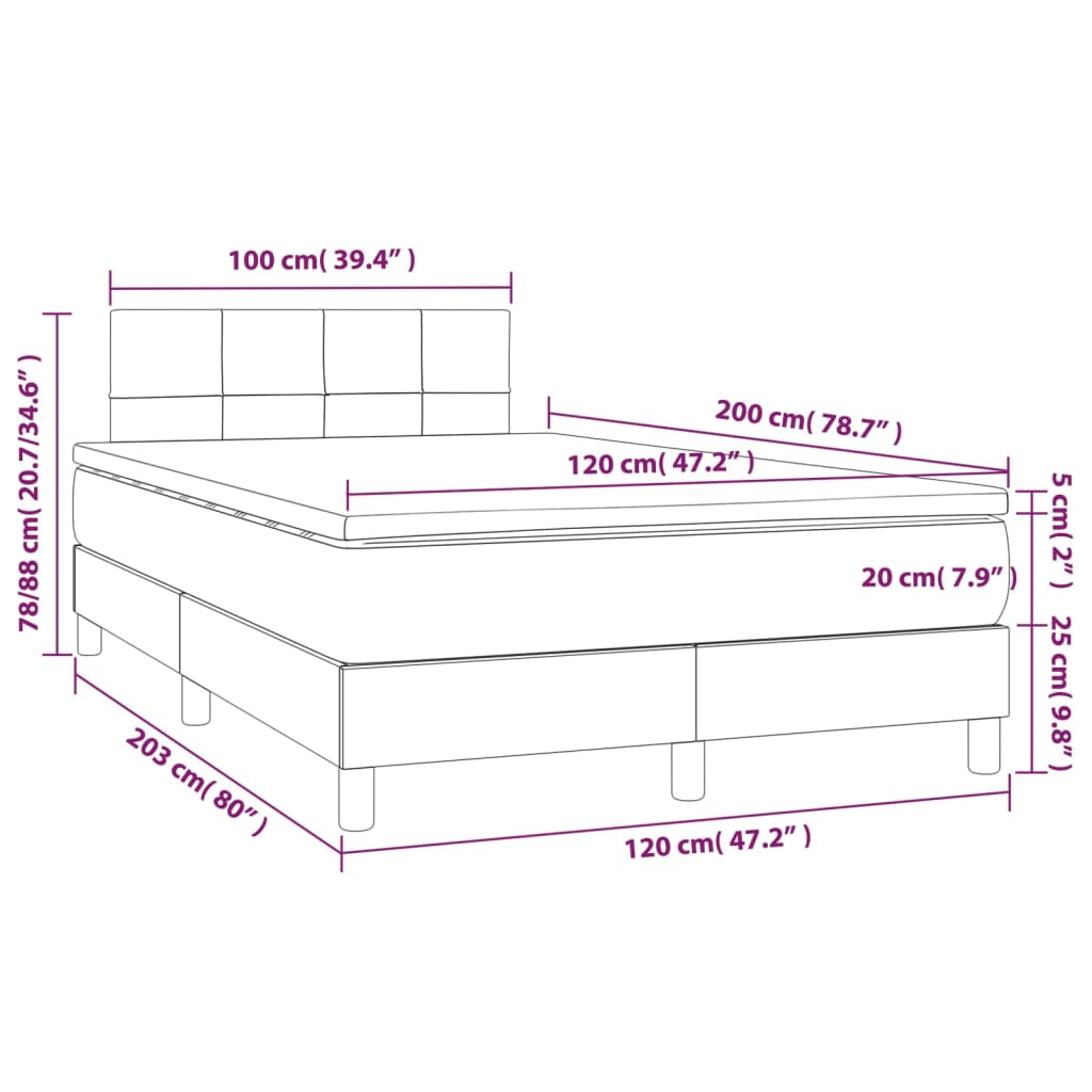 Cama boxspring com colchão 120x200 cm veludo azul-escuro