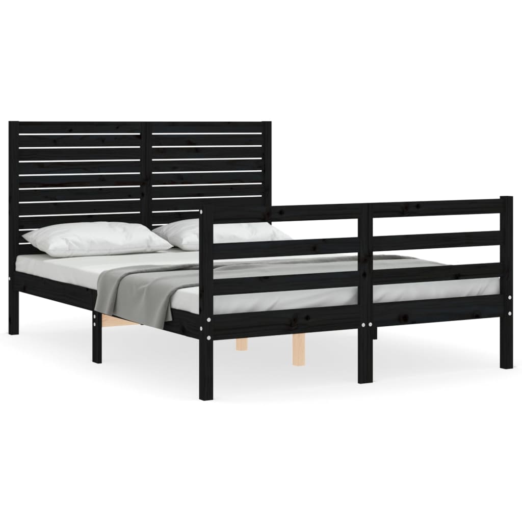 Estrutura de cama com cabeceira 140x200 cm madeira maciça preto