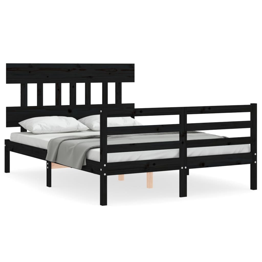 Estrutura de cama com cabeceira 140x200 cm madeira maciça preto