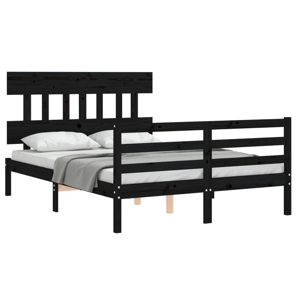 Estrutura de cama com cabeceira 140x200 cm madeira maciça preto