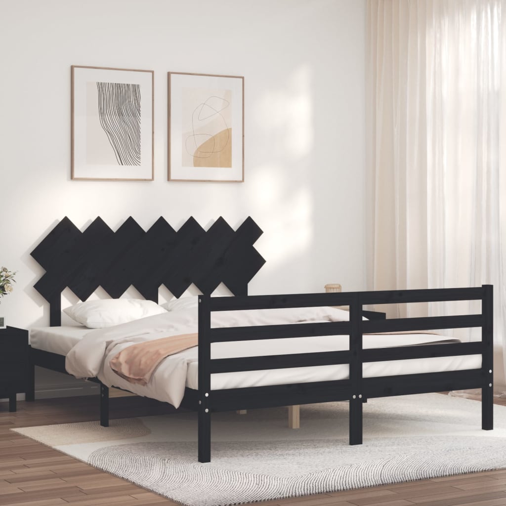 Estrutura de cama com cabeceira 140x200 cm madeira maciça preto