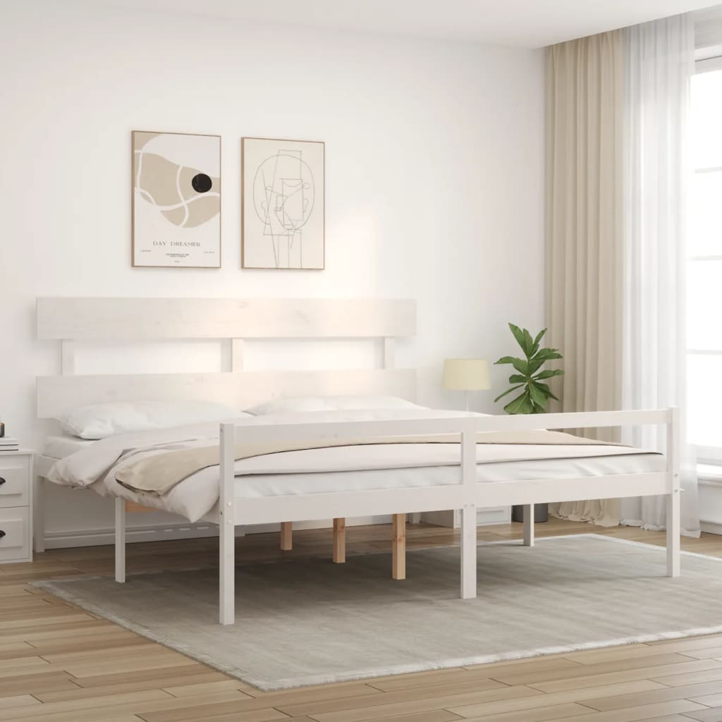 Cama para idosos com cabeceira 200x200 cm madeira maciça branco