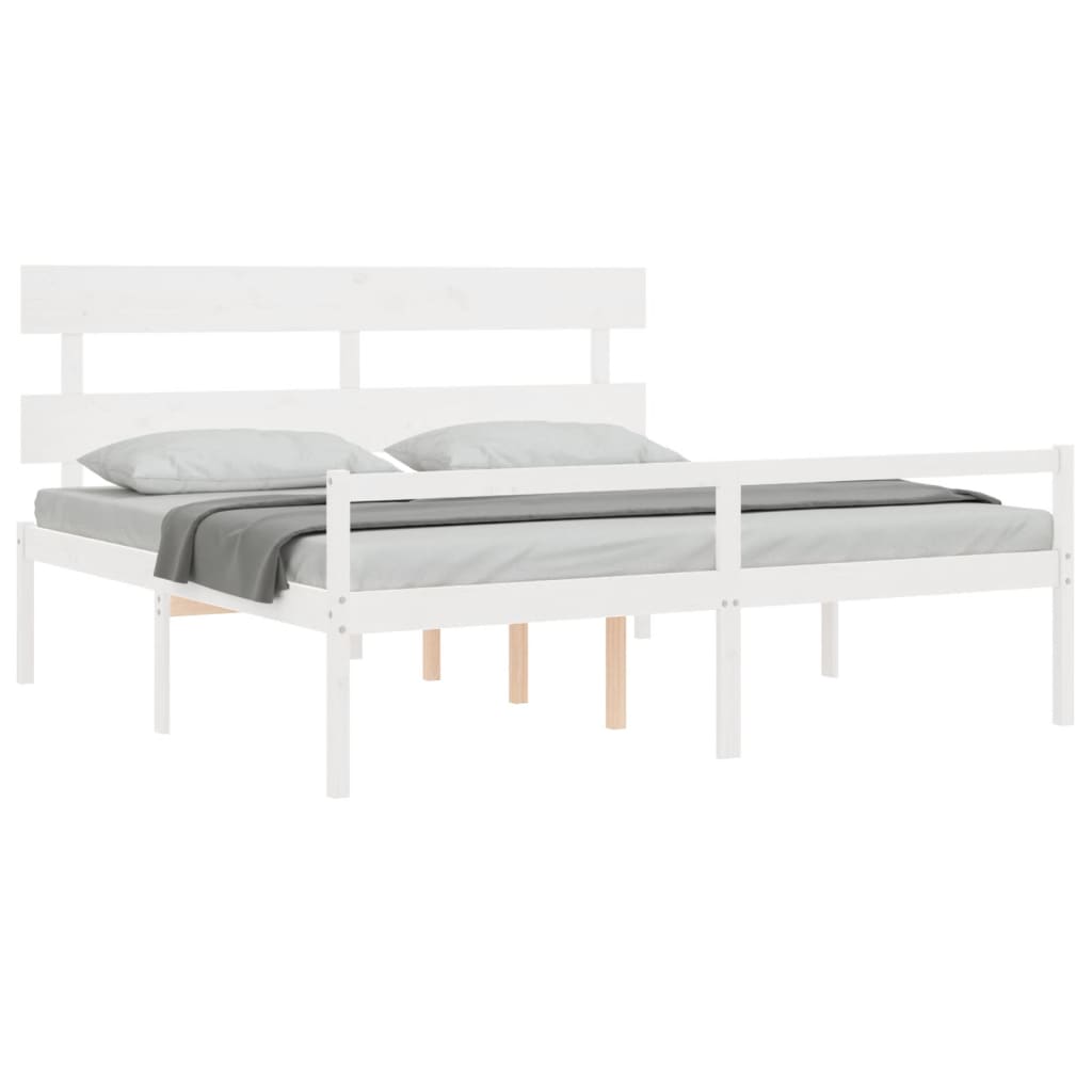 Cama para idosos com cabeceira 200x200 cm madeira maciça branco