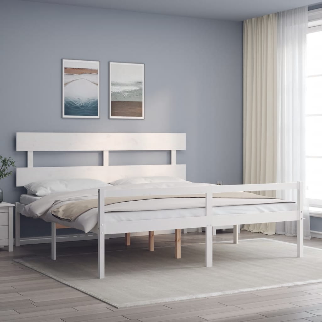 Cama para idosos com cabeceira 200x200 cm madeira maciça branco