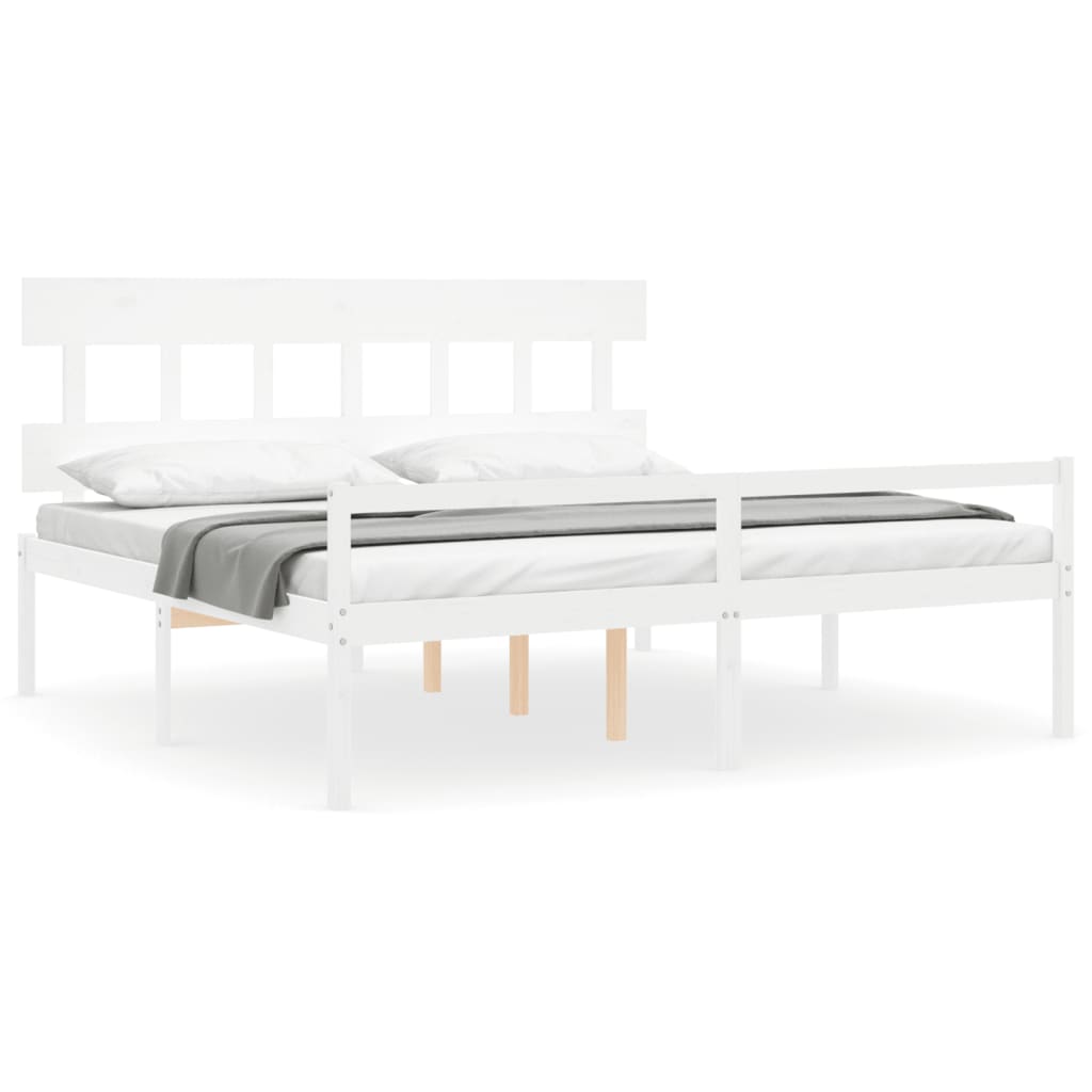 Cama para idosos com cabeceira 200x200 cm madeira maciça branco