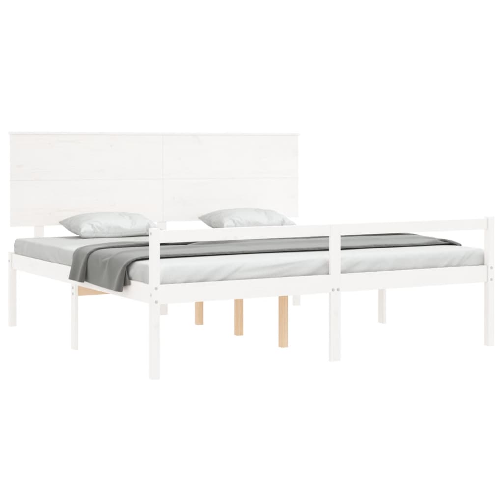 Cama para idosos com cabeceira 200x200 cm madeira maciça branco