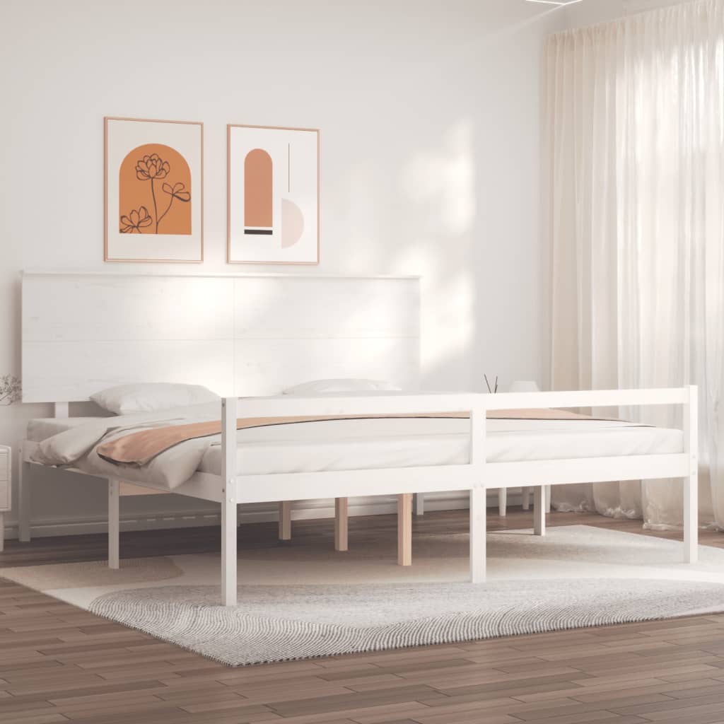 Cama para idosos com cabeceira 200x200 cm madeira maciça branco