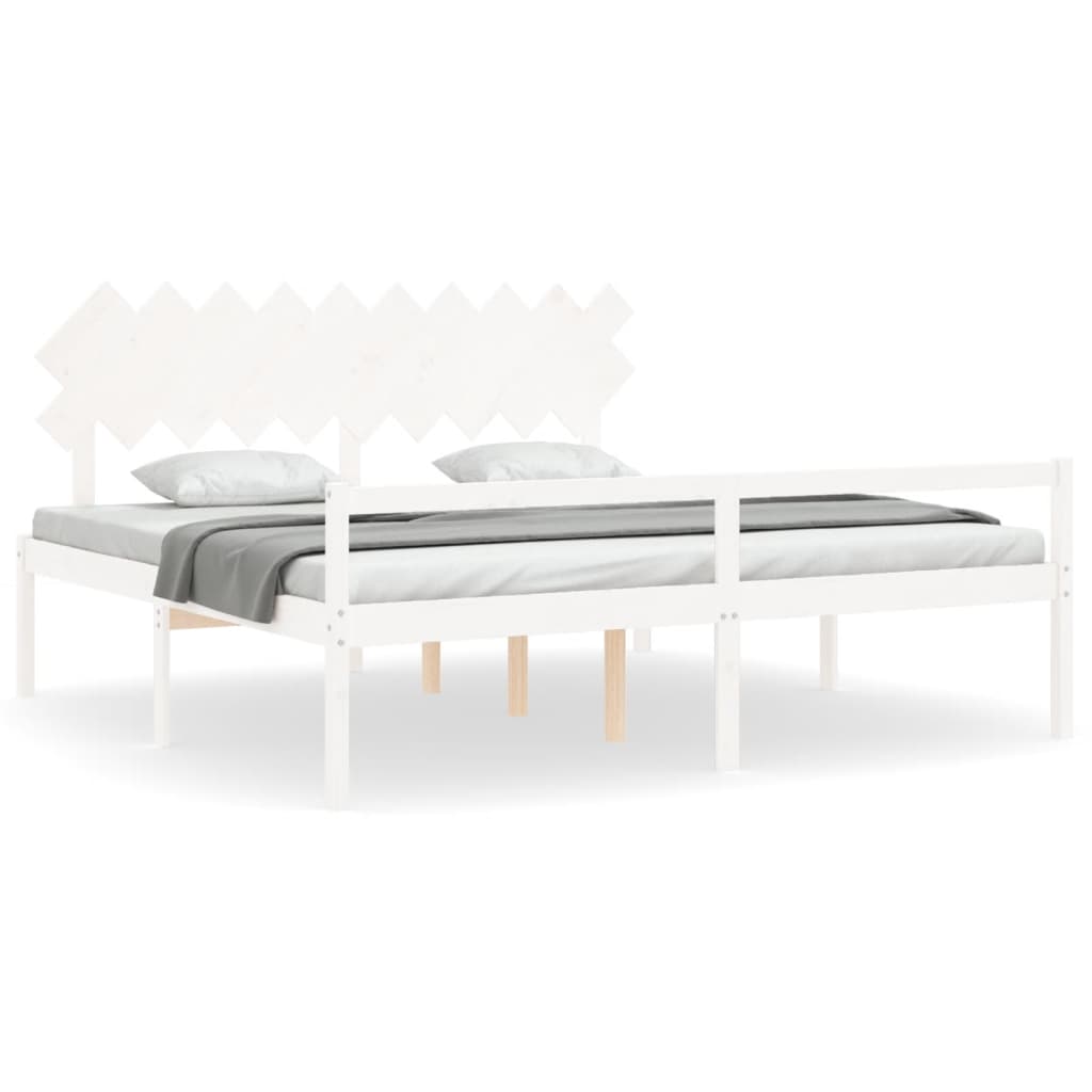 Cama para idosos com cabeceira 200x200 cm madeira maciça branco