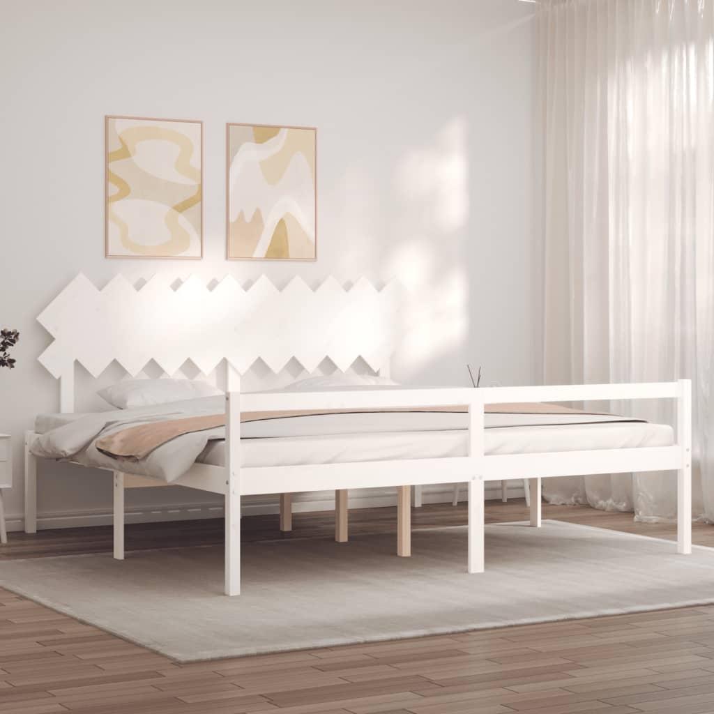 Cama para idosos com cabeceira 200x200 cm madeira maciça branco