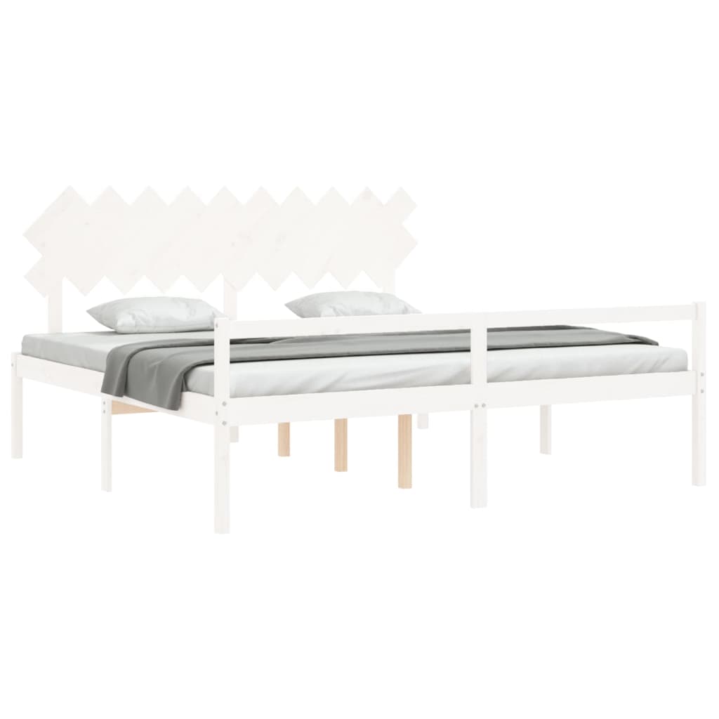 Cama para idosos com cabeceira 200x200 cm madeira maciça branco