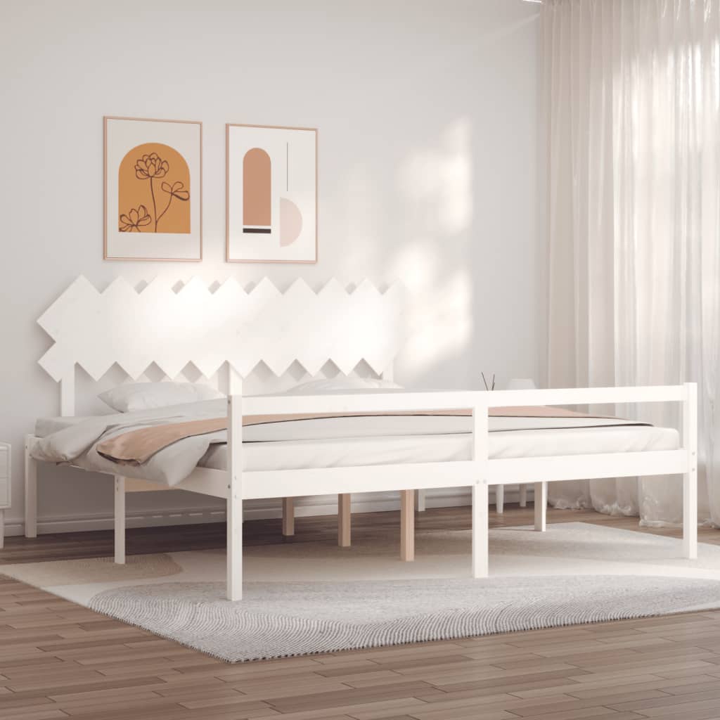 Cama para idosos com cabeceira 200x200 cm madeira maciça branco