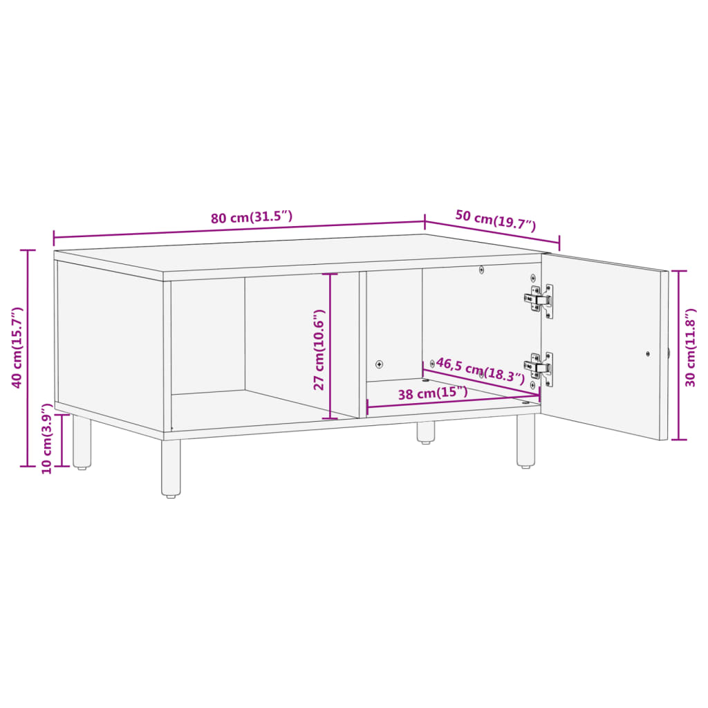 Mesa de centro 80x50x40 cm madeira de mangueira maciça