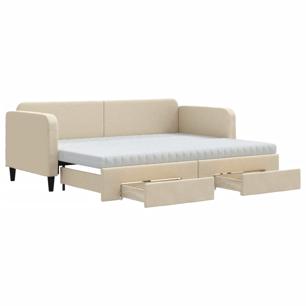 Sofá-cama com gavetão e gavetas 80x200 cm tecido cor creme