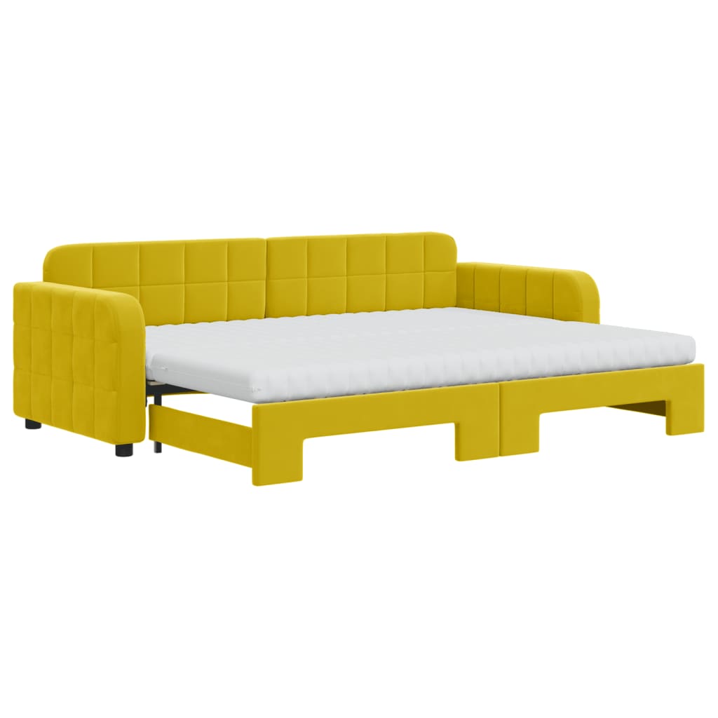 Sofá-cama com gavetão e colchões 80x200 cm veludo amarelo