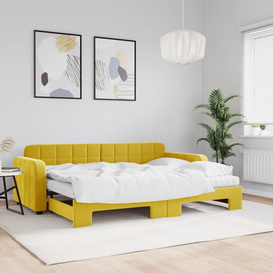 Sofá-cama com gavetão e colchões 80x200 cm veludo amarelo