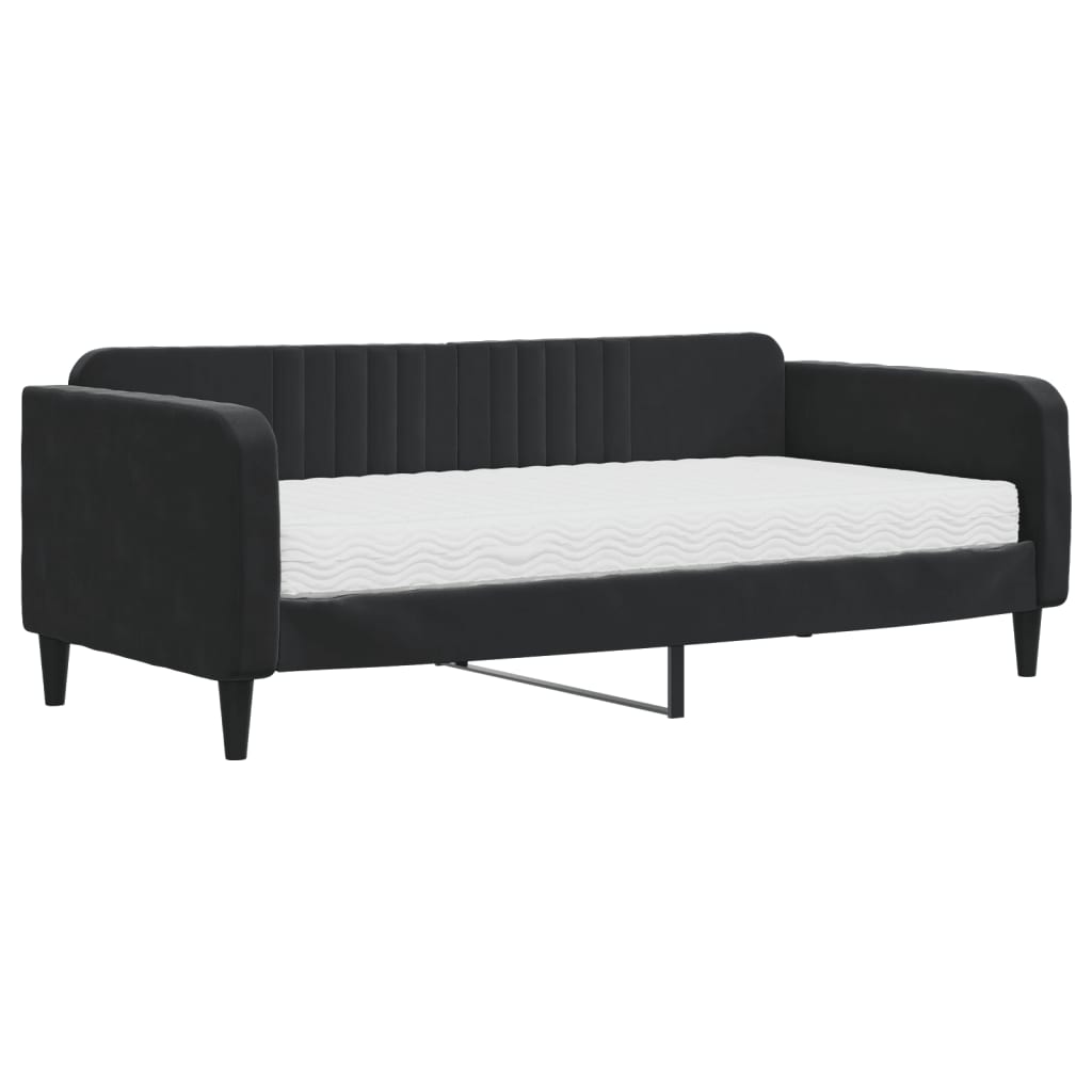 Sofá-cama com colchão 90x190 cm veludo preto