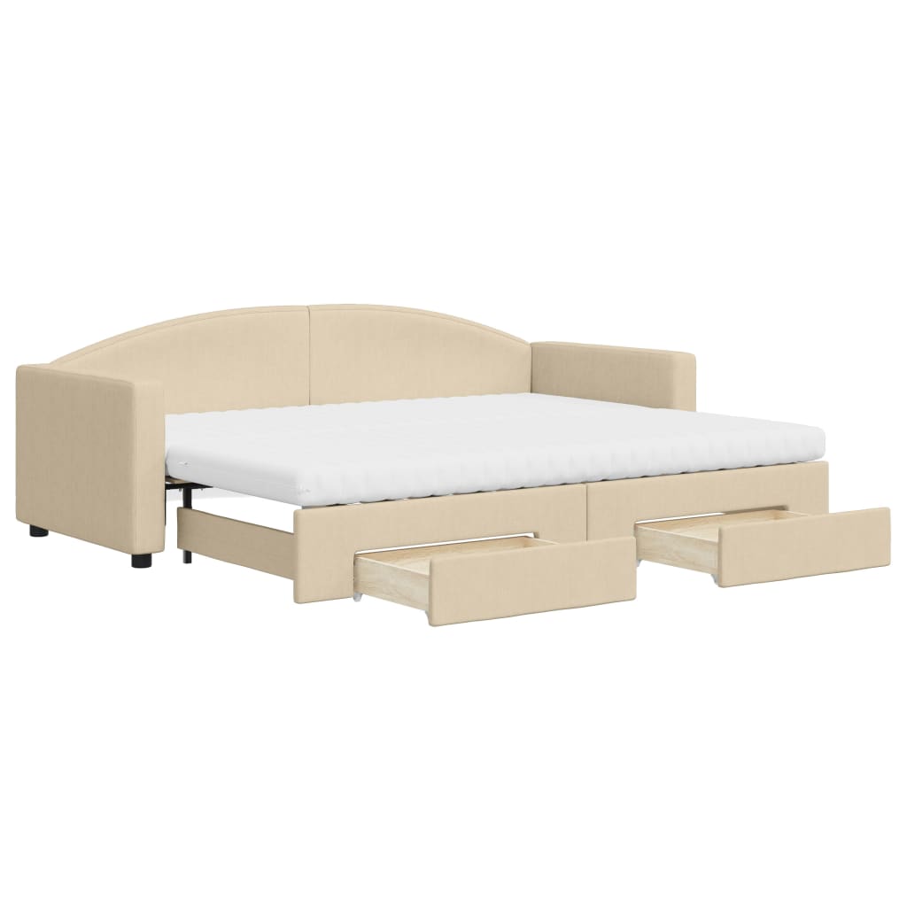 Sofá-cama com gavetão e gavetas 80x200 cm tecido cor creme