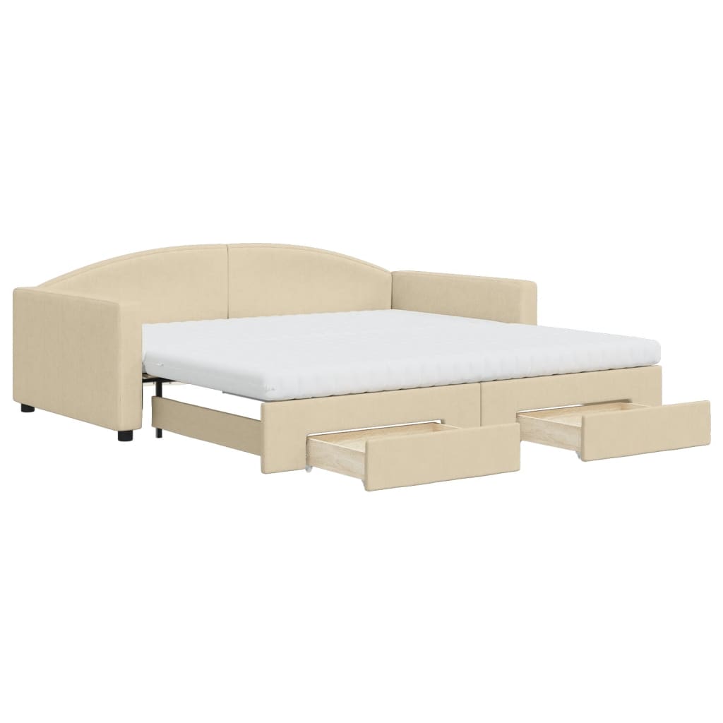 Sofá-cama com gavetão e gavetas 100x200 cm tecido cor creme