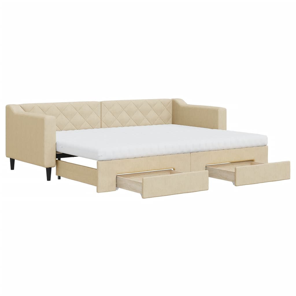 Sofá-cama com gavetão e gavetas 80x200 cm tecido cor creme