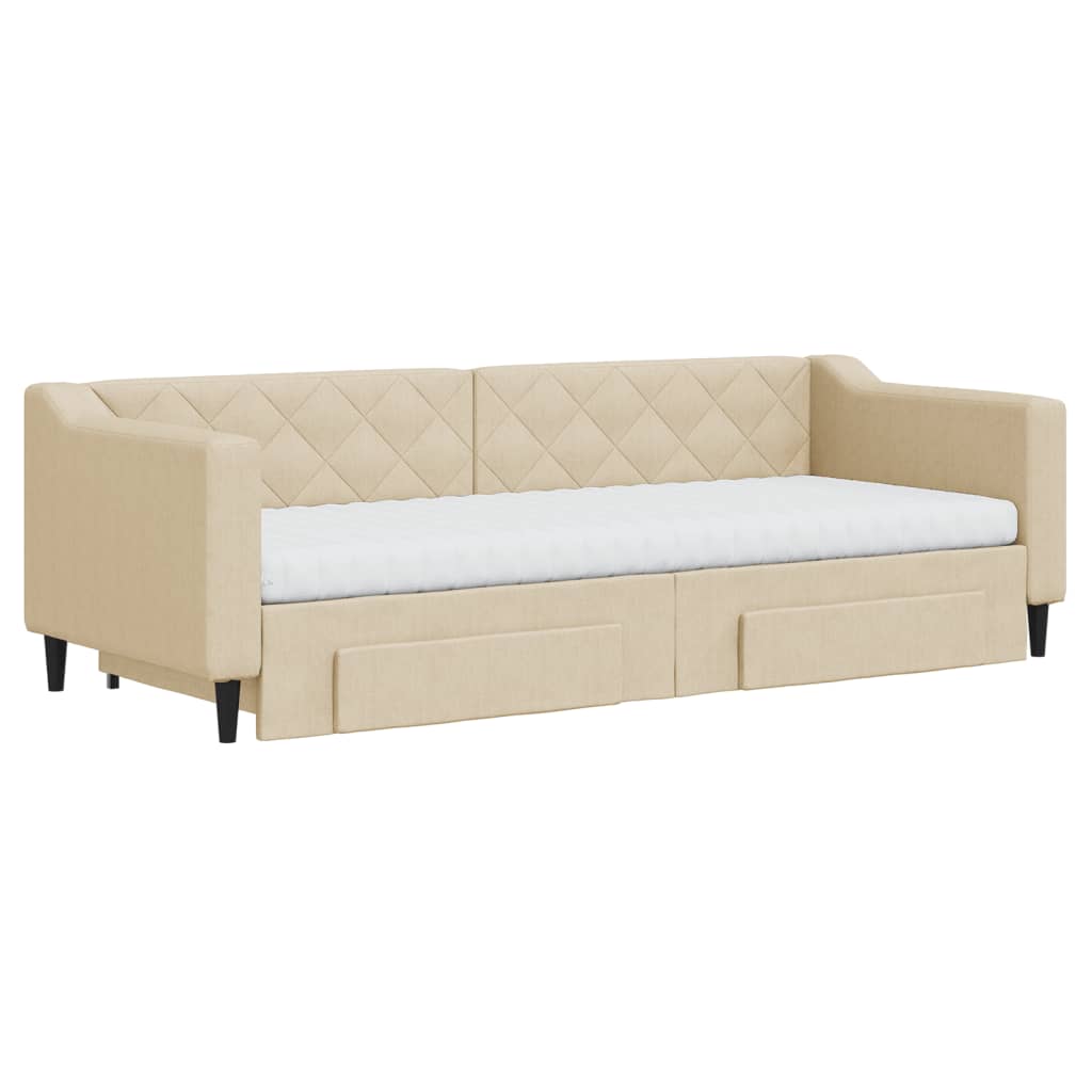 Sofá-cama com gavetão e gavetas 80x200 cm tecido cor creme