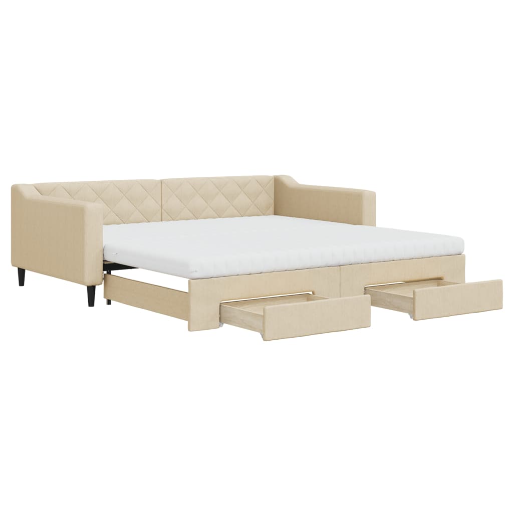 Sofá-cama com gavetão e gavetas 100x200 cm tecido cor creme