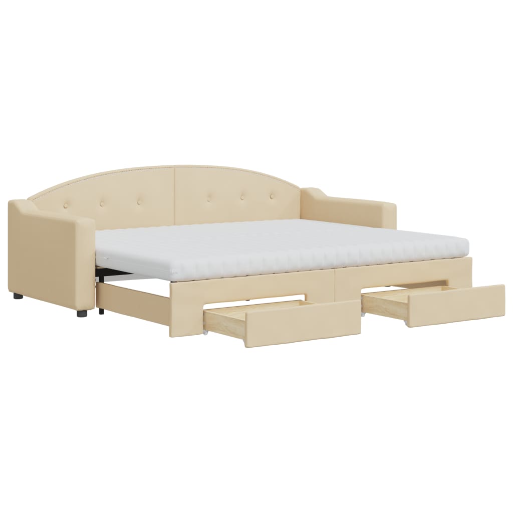 Sofá-cama com gavetão e gavetas 80x200 cm tecido cor creme