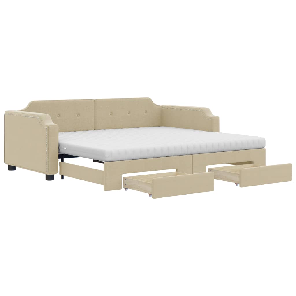 Sofá-cama com gavetão e gavetas 80x200 cm tecido cor creme