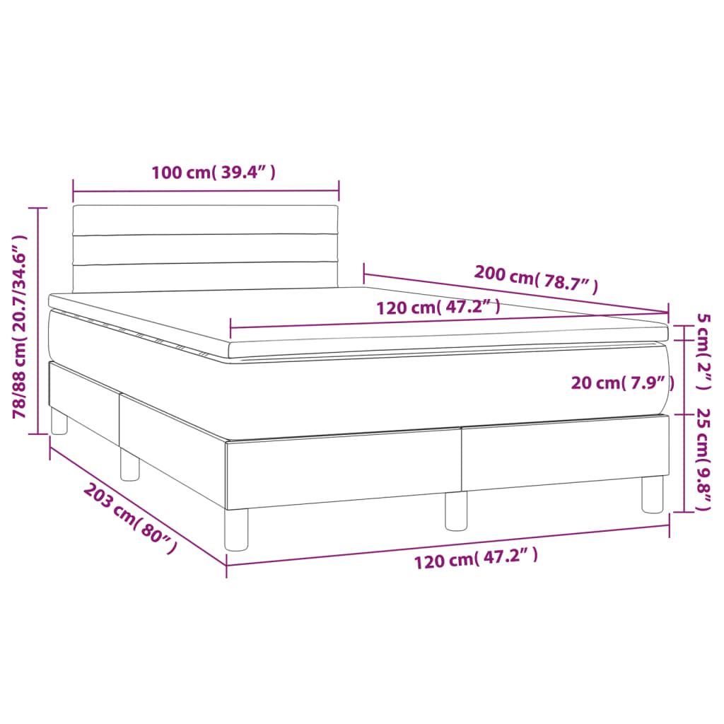 Cama boxspring com colchão 120x200 cm veludo verde-escuro