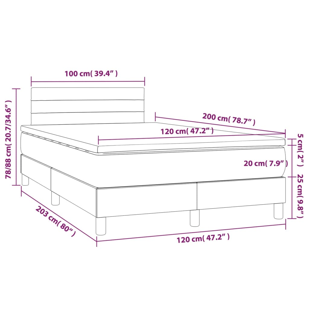 Cama boxspring com colchão 120x200 cm veludo rosa