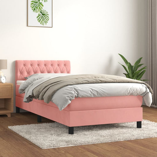 Cama com molas/colchão 90x190 cm veludo rosa