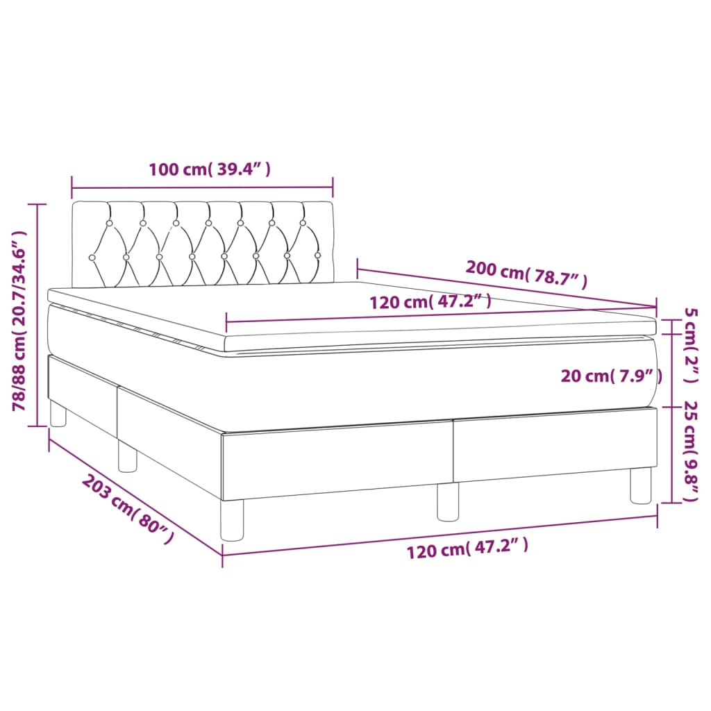 Cama boxspring com colchão 120x200 cm veludo rosa