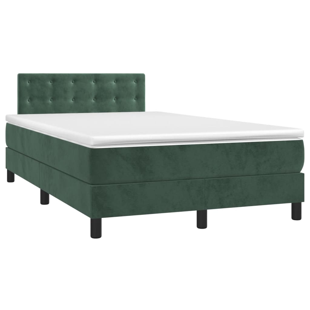 Cama boxspring com colchão 120x200 cm veludo verde-escuro