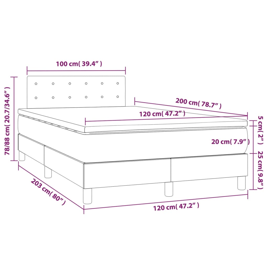 Cama boxspring com colchão 120x200 cm veludo azul-escuro