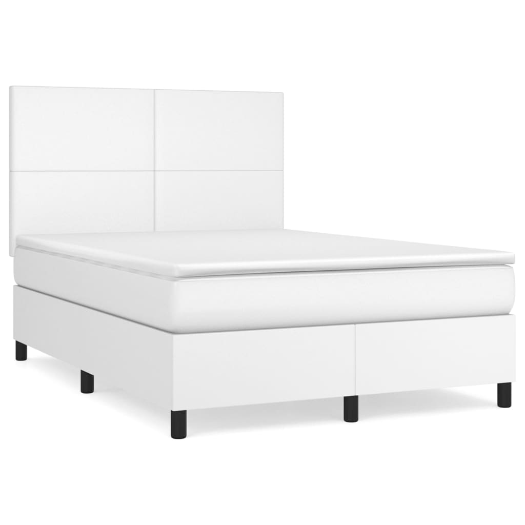 Cama com molas/colchão 140x190 cm couro artificial branco