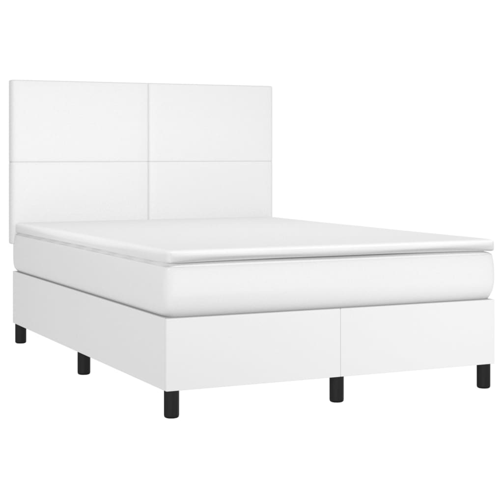 Cama com molas/colchão 140x190 cm couro artificial branco