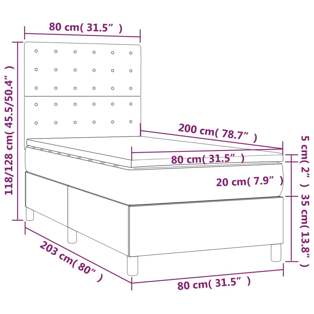 Cama com molas/colchão 80x200 cm couro artificial branco