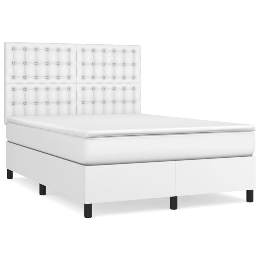 Cama com molas/colchão 140x190 cm couro artificial branco