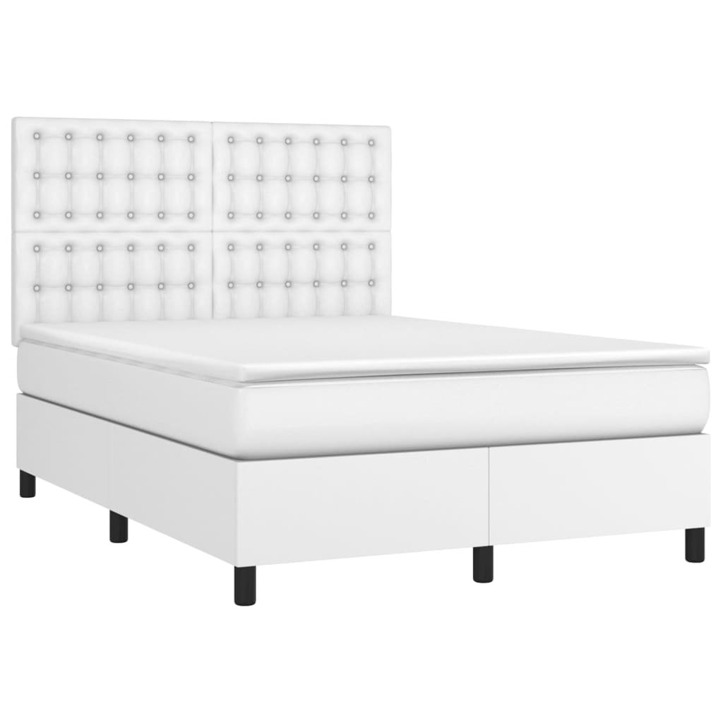 Cama com molas/colchão 140x190 cm couro artificial branco