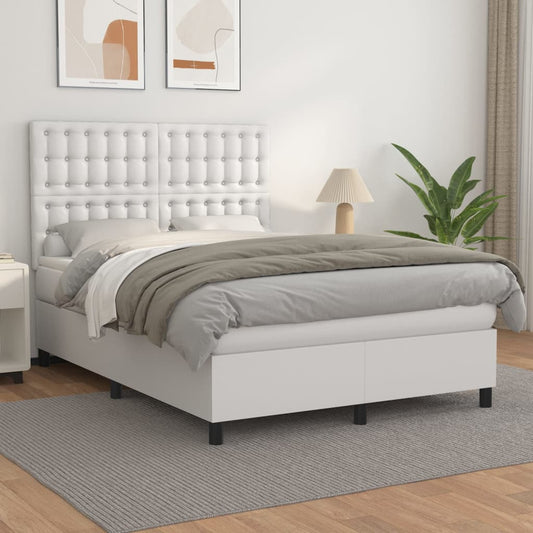 Cama com molas/colchão 140x190 cm couro artificial branco