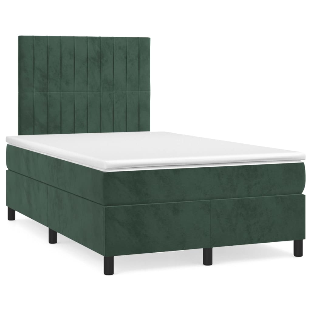 Cama boxspring com colchão 120x200 cm veludo verde-escuro