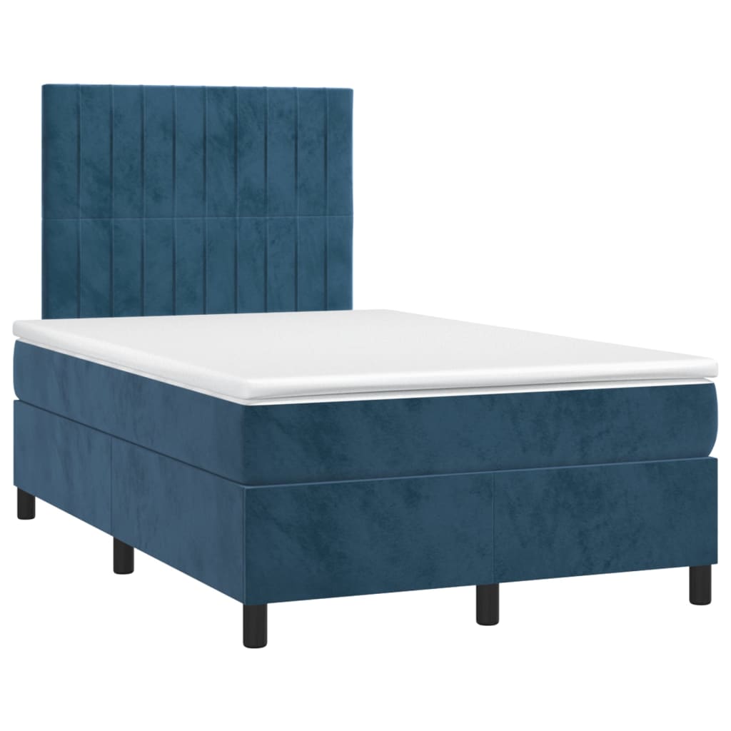 Cama boxspring com colchão 120x200 cm veludo azul-escuro