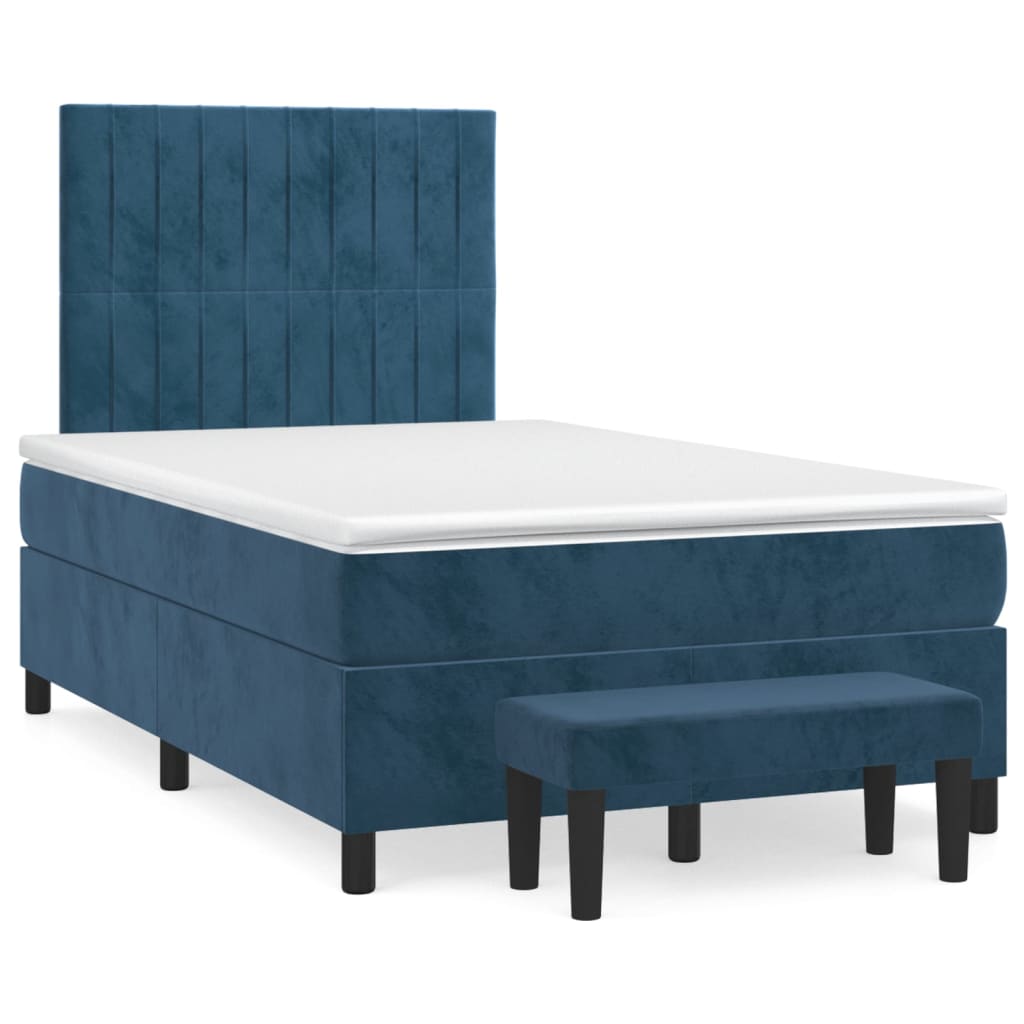 Cama boxspring com colchão 120x200 cm veludo azul-escuro