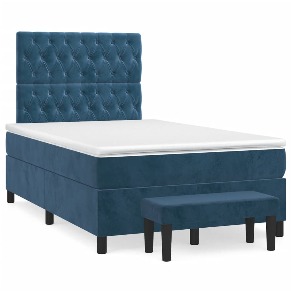 Cama boxspring com colchão 120x200 cm veludo azul-escuro