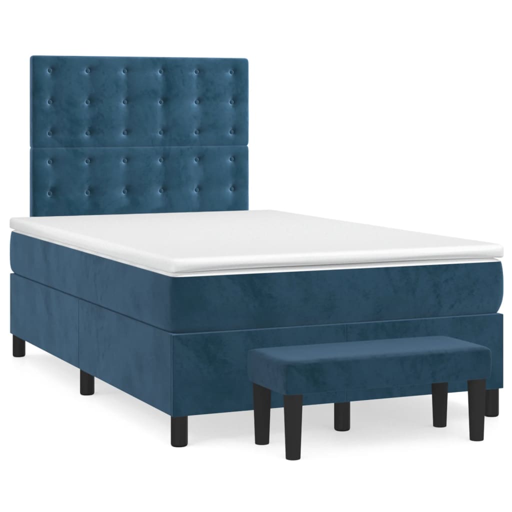 Cama boxspring com colchão 120x200 cm veludo azul-escuro