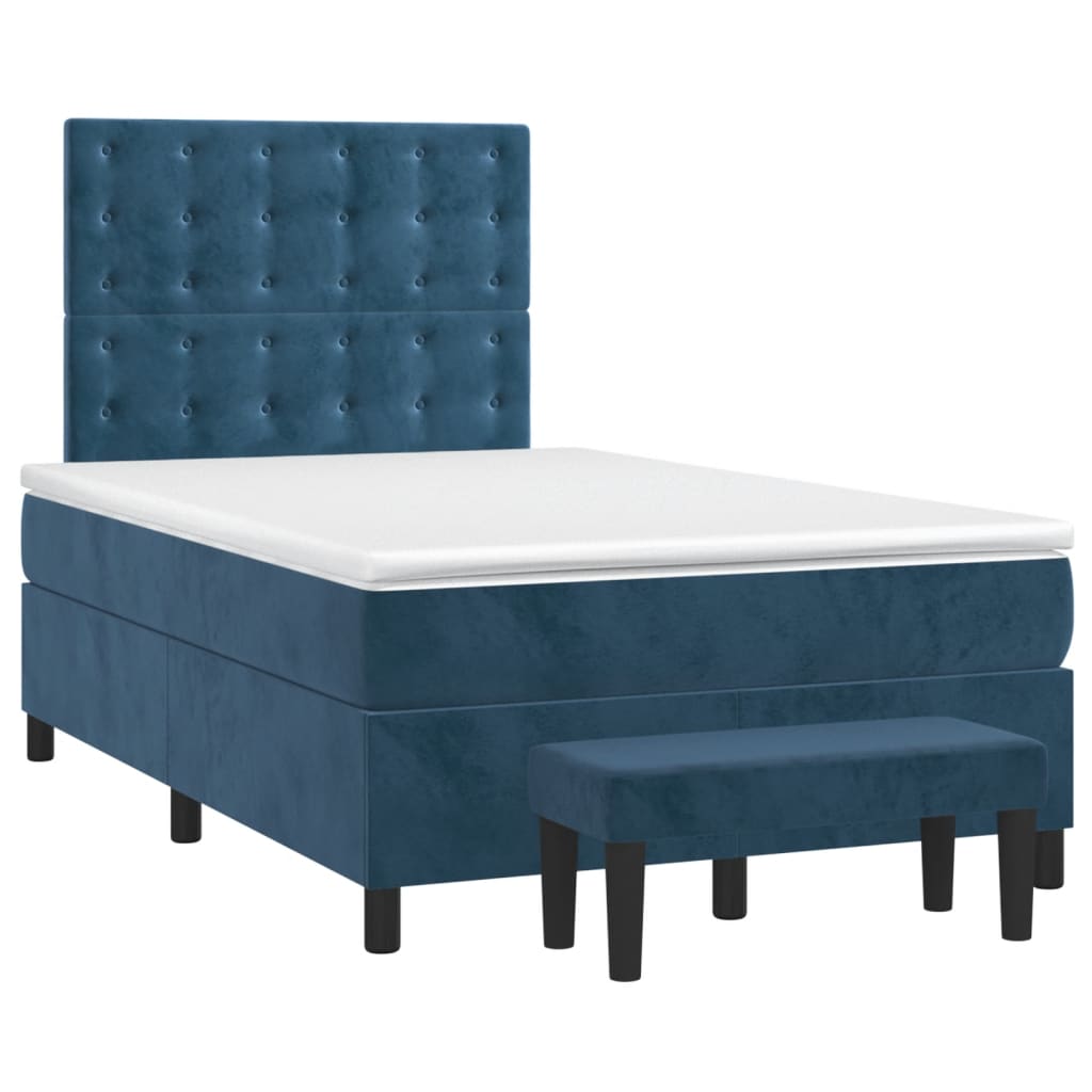 Cama boxspring com colchão 120x200 cm veludo azul-escuro