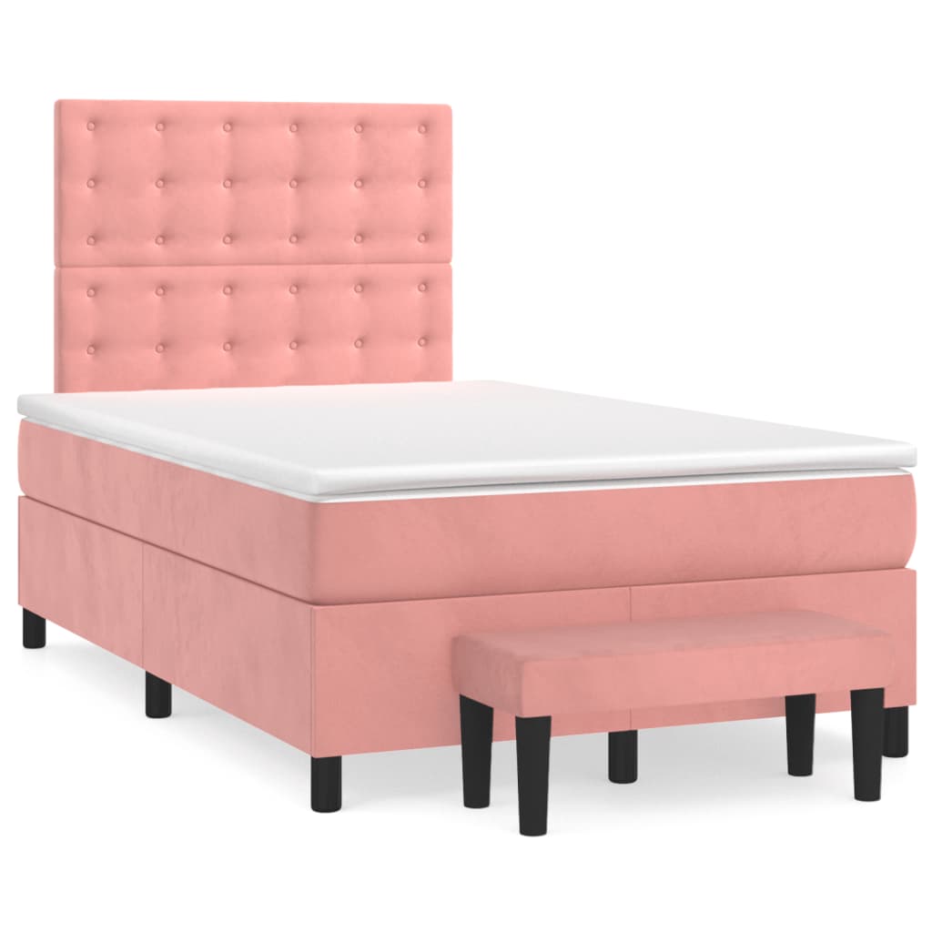 Cama boxspring com colchão 120x200 cm veludo rosa