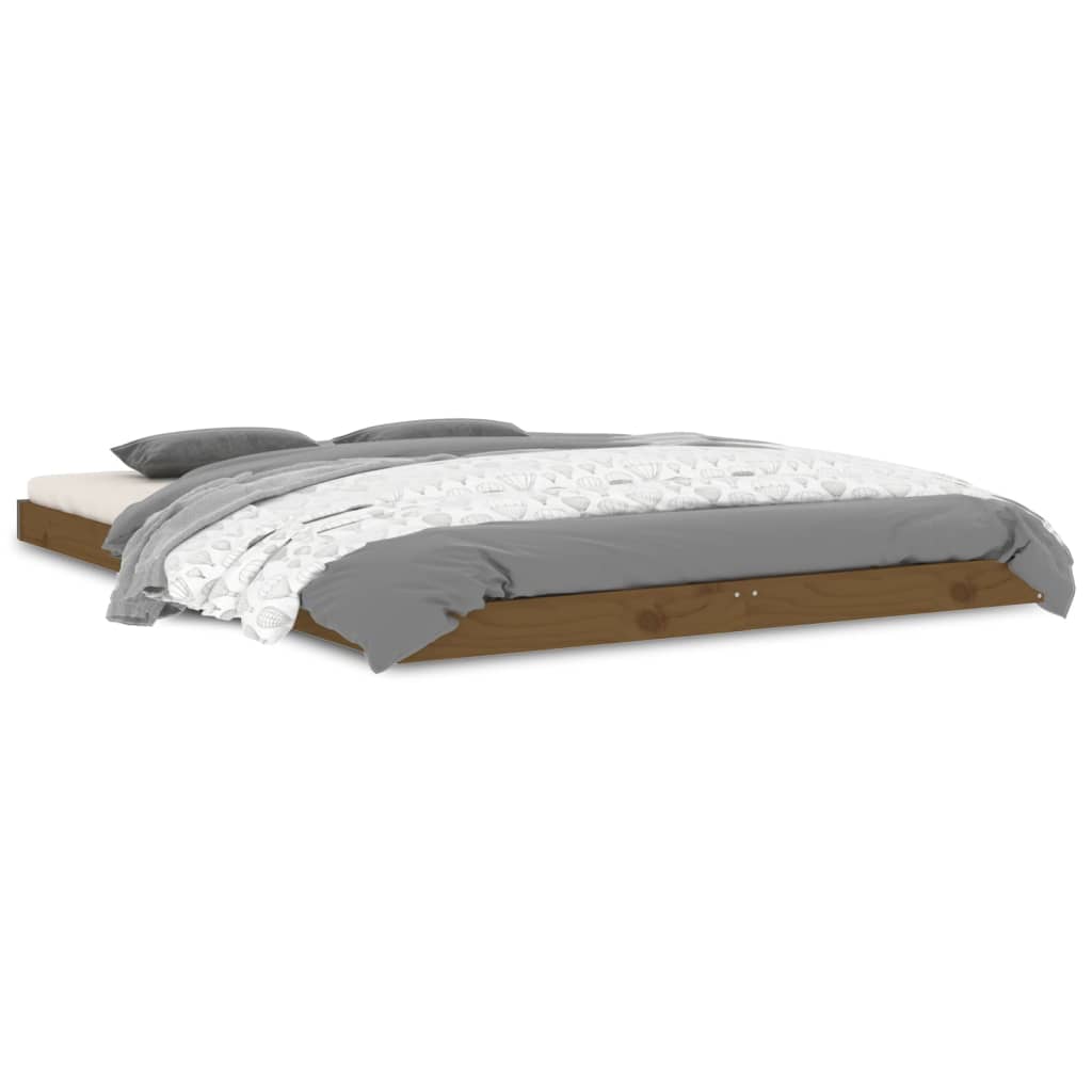 Estrutura de cama de casal 135x190 cm pinho maciço castanho mel