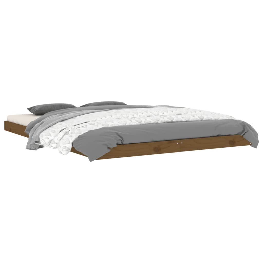 Estrutura de cama de casal 135x190 cm pinho maciço castanho mel